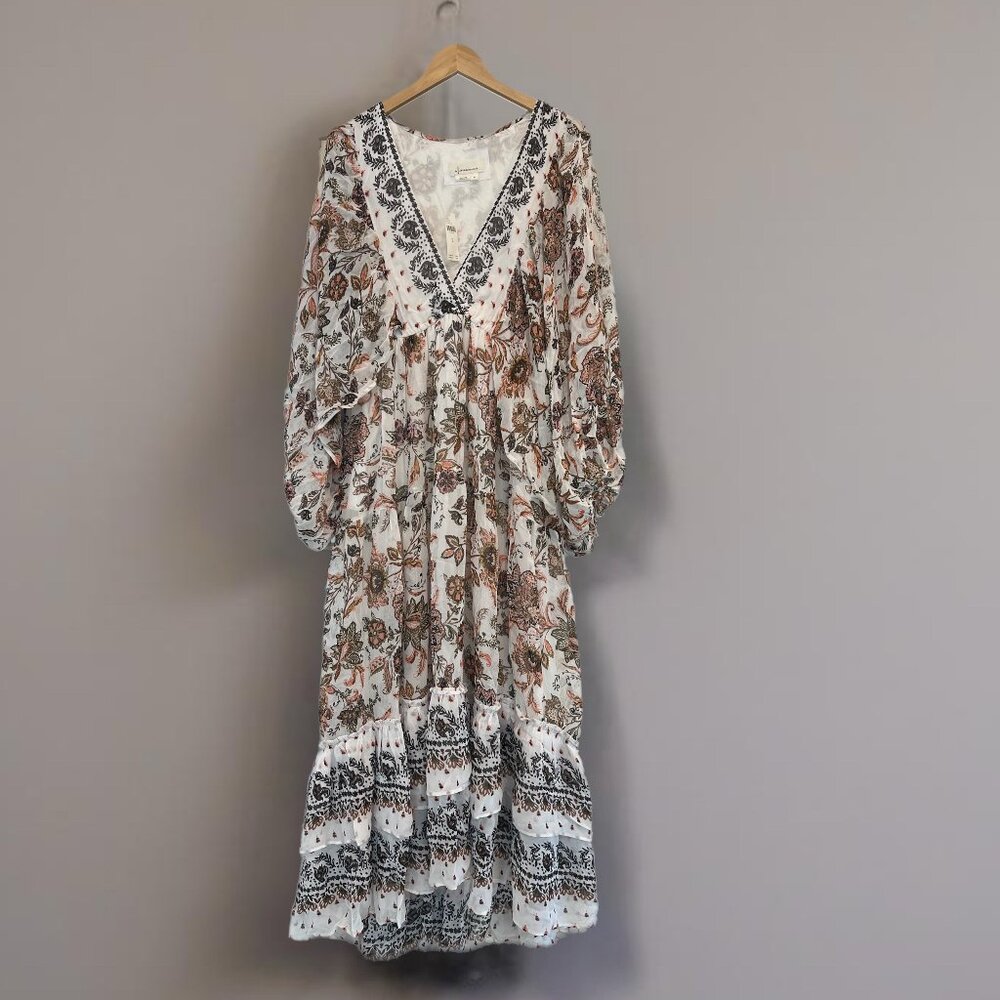 Anthropologie Floral Maxi Dress - Cream and Brown - Picture 4 of 5
